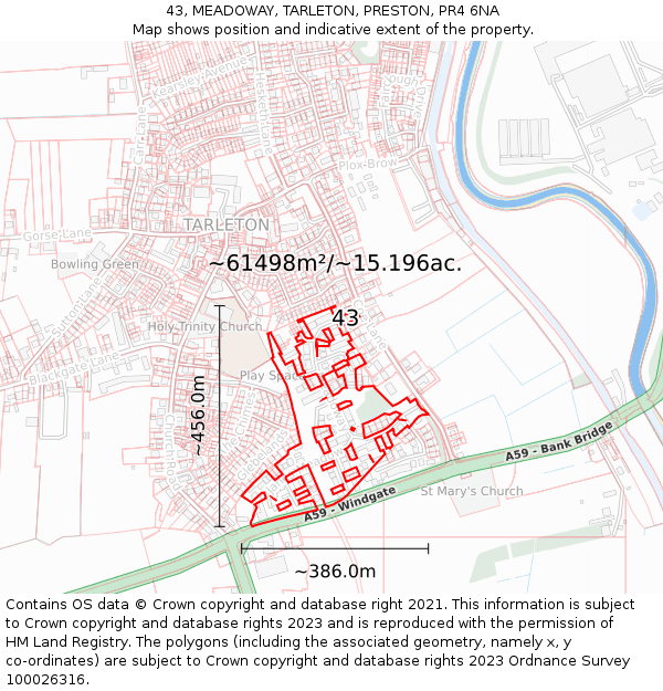 43, MEADOWAY, TARLETON, PRESTON, PR4 6NA: Plot and title map
