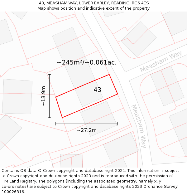 43, MEASHAM WAY, LOWER EARLEY, READING, RG6 4ES: Plot and title map