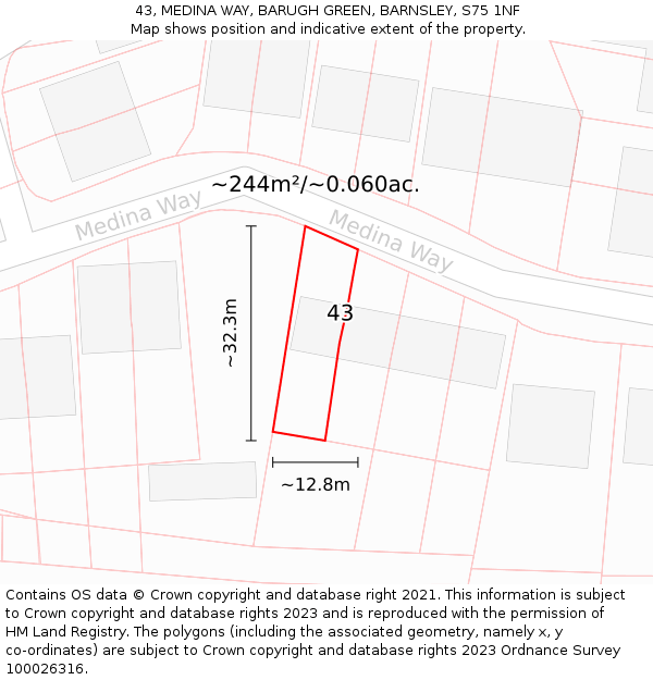 43, MEDINA WAY, BARUGH GREEN, BARNSLEY, S75 1NF: Plot and title map