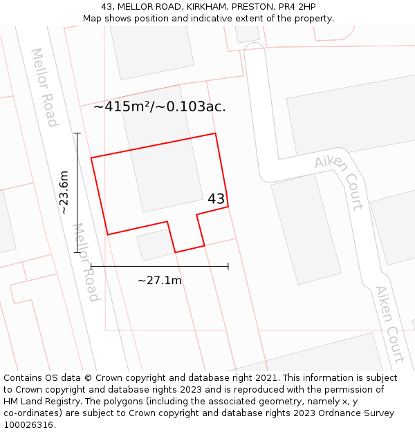 43, MELLOR ROAD, KIRKHAM, PRESTON, PR4 2HP: Plot and title map