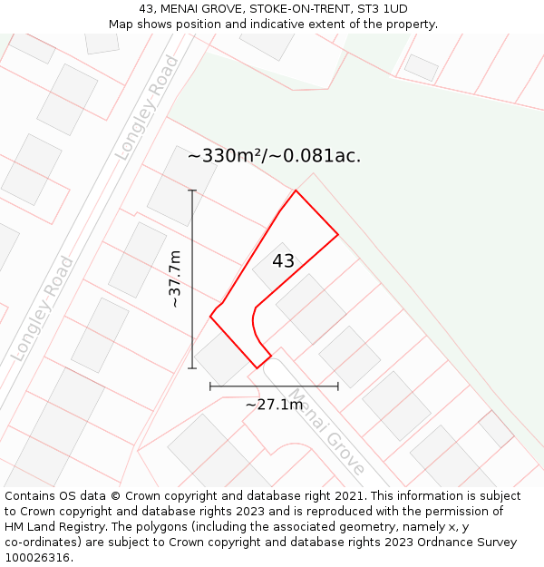 43, MENAI GROVE, STOKE-ON-TRENT, ST3 1UD: Plot and title map