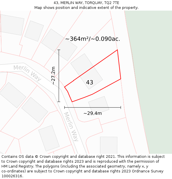 43, MERLIN WAY, TORQUAY, TQ2 7TE: Plot and title map