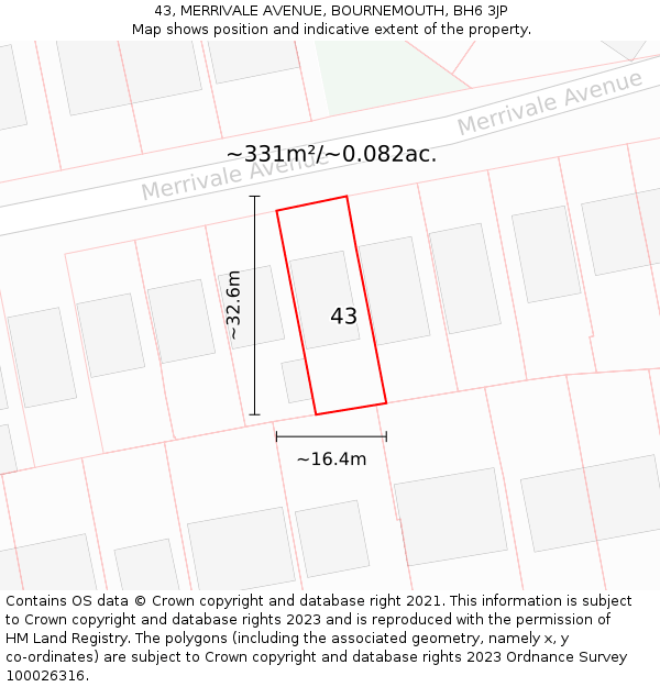 43, MERRIVALE AVENUE, BOURNEMOUTH, BH6 3JP: Plot and title map