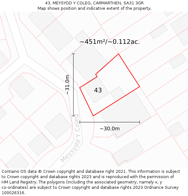 43, MEYSYDD Y COLEG, CARMARTHEN, SA31 3GR: Plot and title map