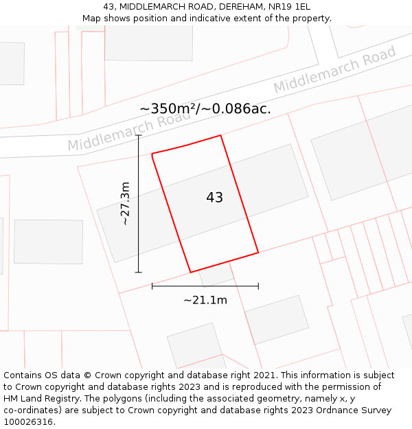 43, MIDDLEMARCH ROAD, DEREHAM, NR19 1EL: Plot and title map