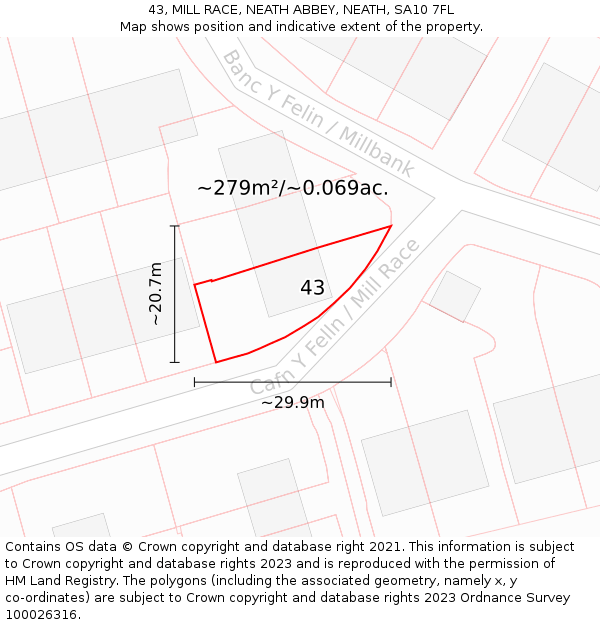 43, MILL RACE, NEATH ABBEY, NEATH, SA10 7FL: Plot and title map