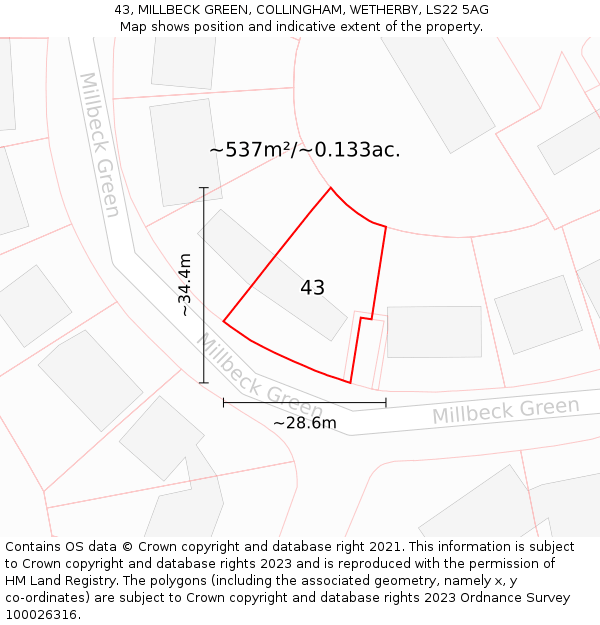 43, MILLBECK GREEN, COLLINGHAM, WETHERBY, LS22 5AG: Plot and title map