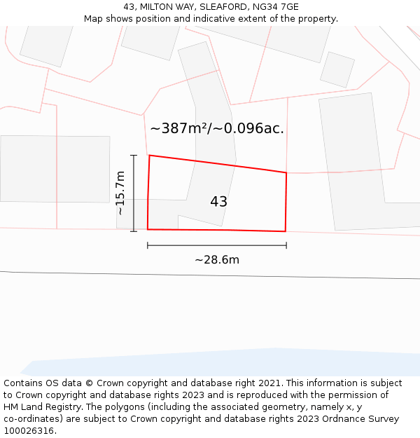 43, MILTON WAY, SLEAFORD, NG34 7GE: Plot and title map