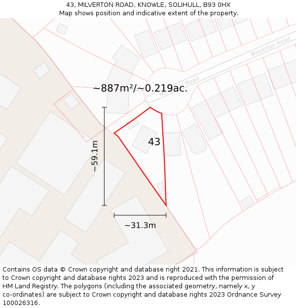 43, MILVERTON ROAD, KNOWLE, SOLIHULL, B93 0HX: Plot and title map