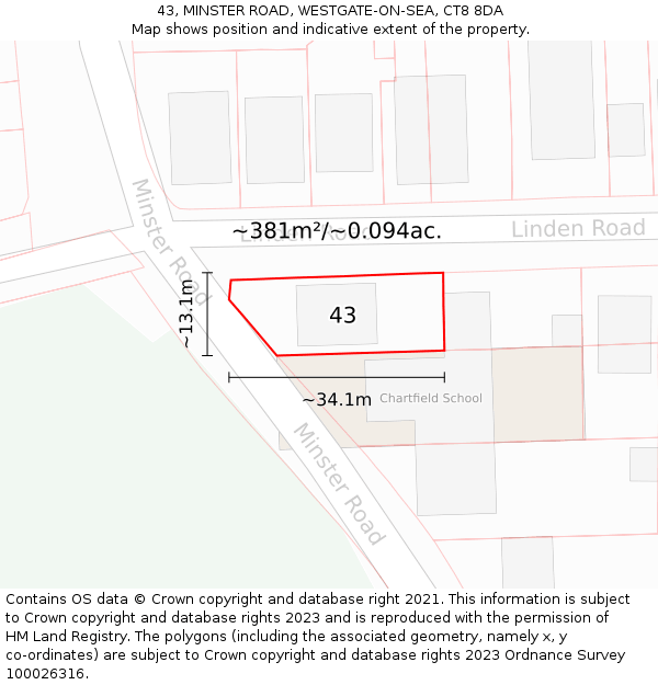 43, MINSTER ROAD, WESTGATE-ON-SEA, CT8 8DA: Plot and title map