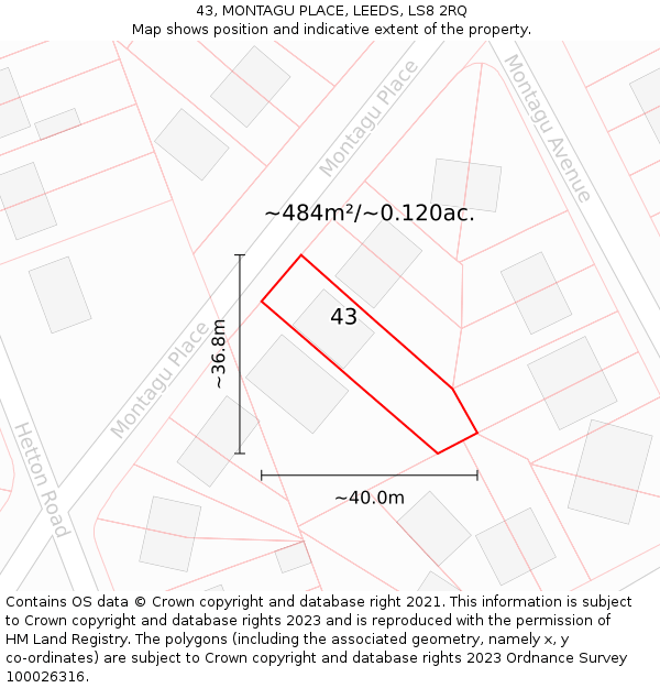43, MONTAGU PLACE, LEEDS, LS8 2RQ: Plot and title map
