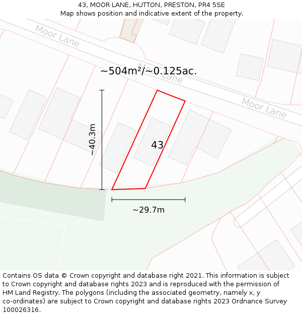 43, MOOR LANE, HUTTON, PRESTON, PR4 5SE: Plot and title map