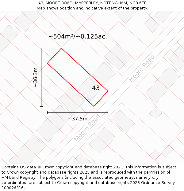 43, MOORE ROAD, MAPPERLEY, NOTTINGHAM, NG3 6EF: Plot and title map