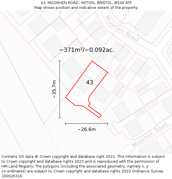 43, MOORHEN ROAD, YATTON, BRISTOL, BS49 4FP: Plot and title map
