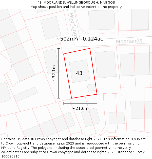43, MOORLANDS, WELLINGBOROUGH, NN8 5QS: Plot and title map