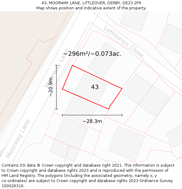 43, MOORWAY LANE, LITTLEOVER, DERBY, DE23 2FR: Plot and title map