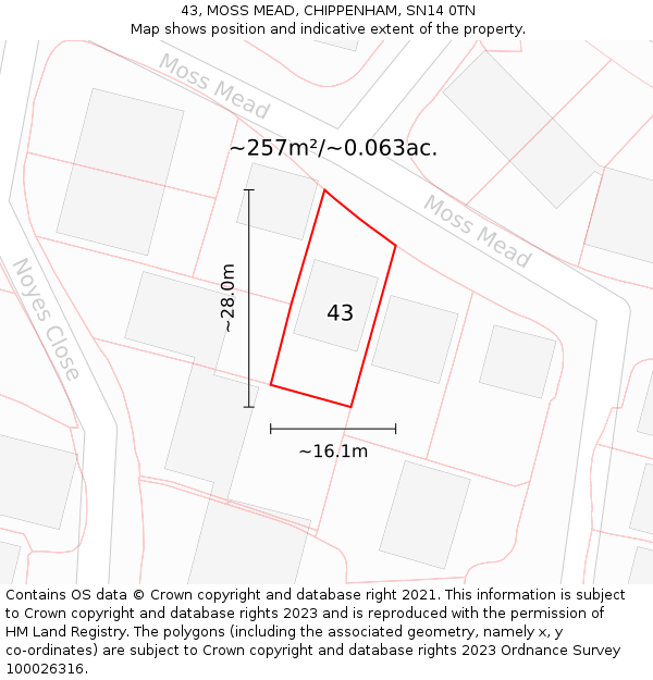 43, MOSS MEAD, CHIPPENHAM, SN14 0TN: Plot and title map