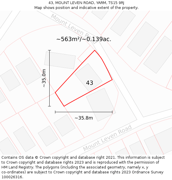 43, MOUNT LEVEN ROAD, YARM, TS15 9RJ: Plot and title map