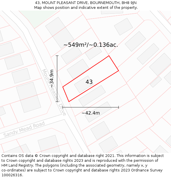 43, MOUNT PLEASANT DRIVE, BOURNEMOUTH, BH8 9JN: Plot and title map