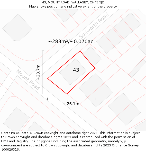 43, MOUNT ROAD, WALLASEY, CH45 5JD: Plot and title map