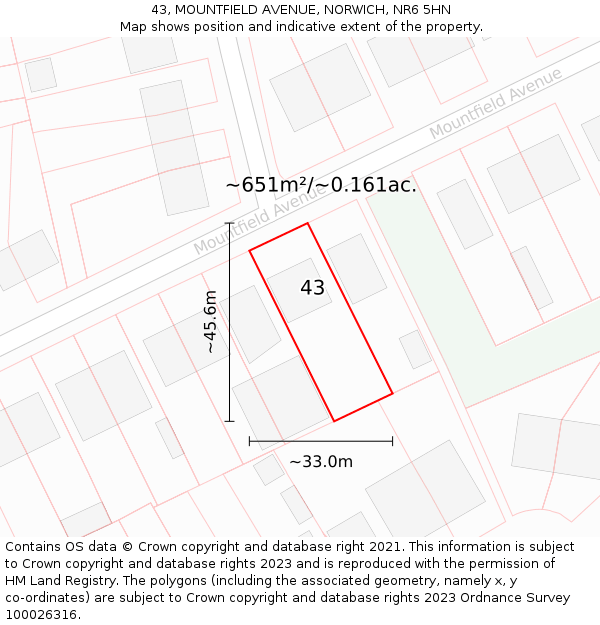 43, MOUNTFIELD AVENUE, NORWICH, NR6 5HN: Plot and title map
