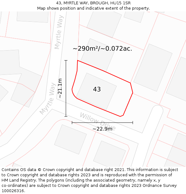 43, MYRTLE WAY, BROUGH, HU15 1SR: Plot and title map