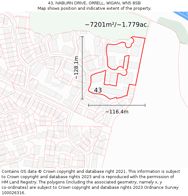 43, NABURN DRIVE, ORRELL, WIGAN, WN5 8SB: Plot and title map