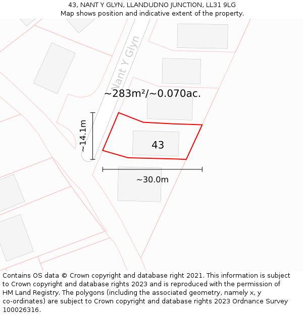 43, NANT Y GLYN, LLANDUDNO JUNCTION, LL31 9LG: Plot and title map