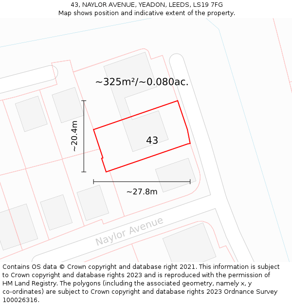 43, NAYLOR AVENUE, YEADON, LEEDS, LS19 7FG: Plot and title map