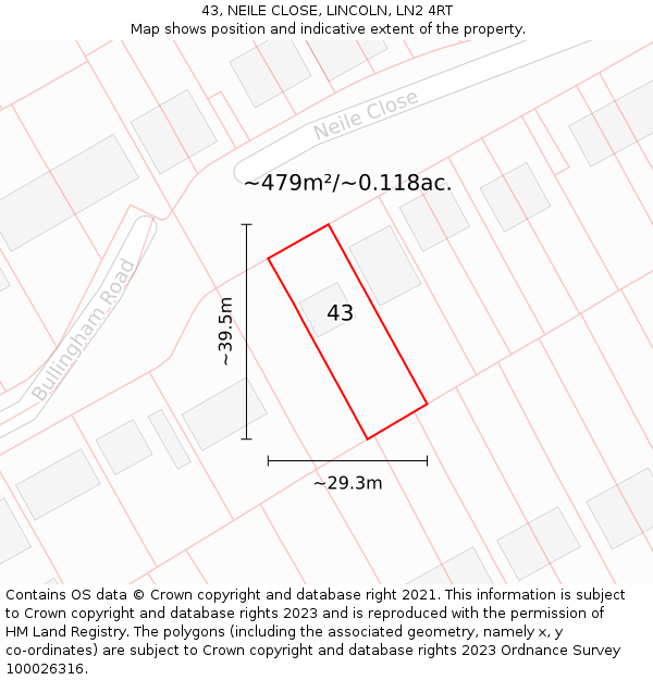 43, NEILE CLOSE, LINCOLN, LN2 4RT: Plot and title map