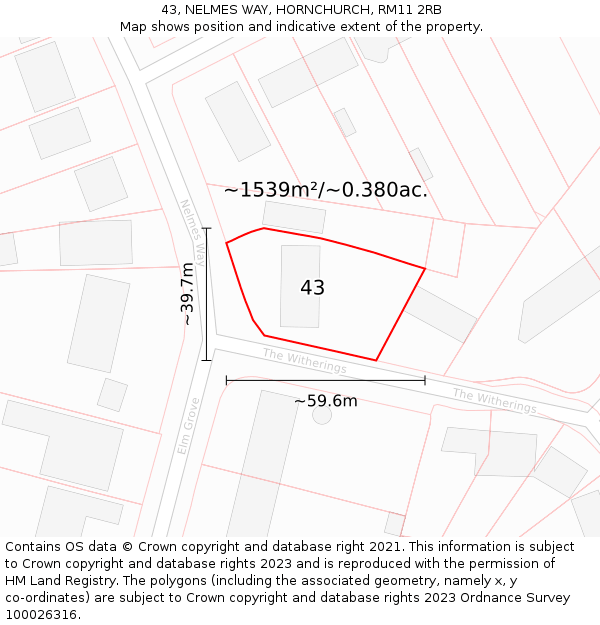 43, NELMES WAY, HORNCHURCH, RM11 2RB: Plot and title map