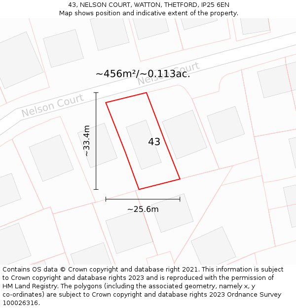 43, NELSON COURT, WATTON, THETFORD, IP25 6EN: Plot and title map