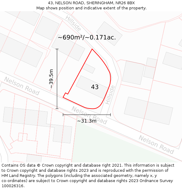 43, NELSON ROAD, SHERINGHAM, NR26 8BX: Plot and title map