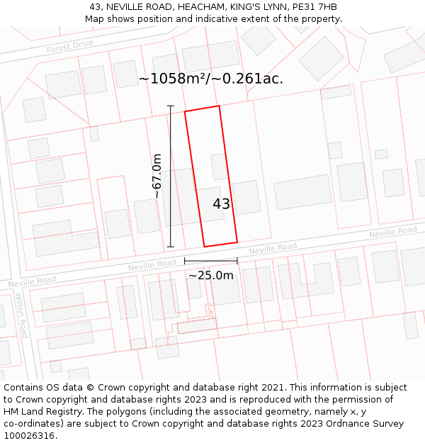 43, NEVILLE ROAD, HEACHAM, KING'S LYNN, PE31 7HB: Plot and title map