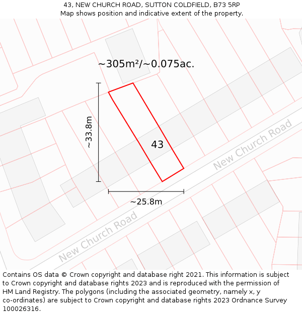 43, NEW CHURCH ROAD, SUTTON COLDFIELD, B73 5RP: Plot and title map