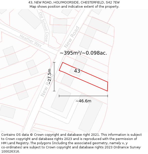 43, NEW ROAD, HOLYMOORSIDE, CHESTERFIELD, S42 7EW: Plot and title map