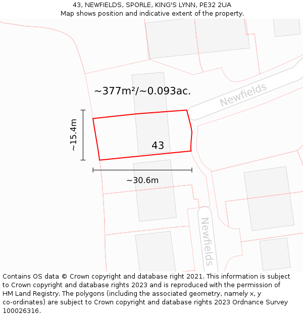 43, NEWFIELDS, SPORLE, KING'S LYNN, PE32 2UA: Plot and title map