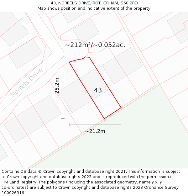 43, NORRELS DRIVE, ROTHERHAM, S60 2RD: Plot and title map