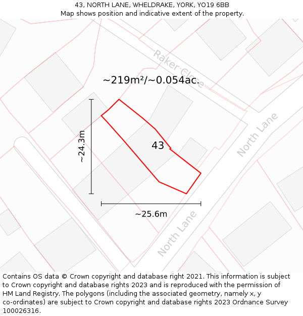 43, NORTH LANE, WHELDRAKE, YORK, YO19 6BB: Plot and title map