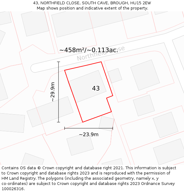 43, NORTHFIELD CLOSE, SOUTH CAVE, BROUGH, HU15 2EW: Plot and title map