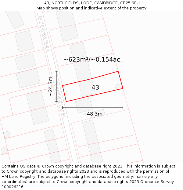 43, NORTHFIELDS, LODE, CAMBRIDGE, CB25 9EU: Plot and title map