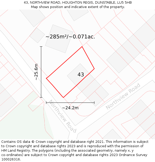 43, NORTHVIEW ROAD, HOUGHTON REGIS, DUNSTABLE, LU5 5HB: Plot and title map