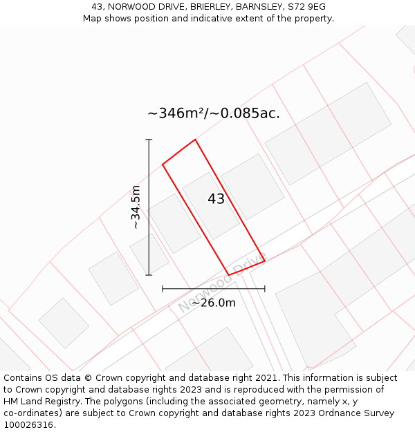 43, NORWOOD DRIVE, BRIERLEY, BARNSLEY, S72 9EG: Plot and title map
