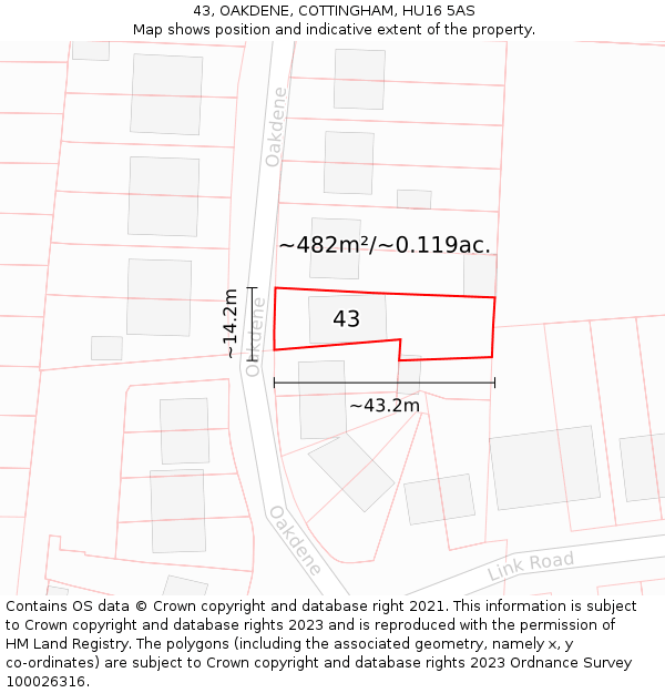 43, OAKDENE, COTTINGHAM, HU16 5AS: Plot and title map