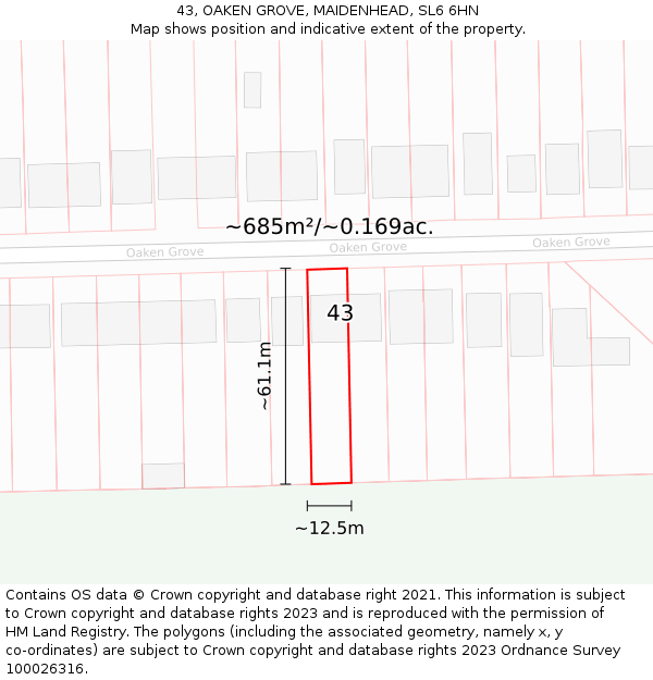 43, OAKEN GROVE, MAIDENHEAD, SL6 6HN: Plot and title map