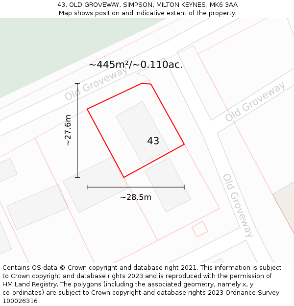 43, OLD GROVEWAY, SIMPSON, MILTON KEYNES, MK6 3AA: Plot and title map