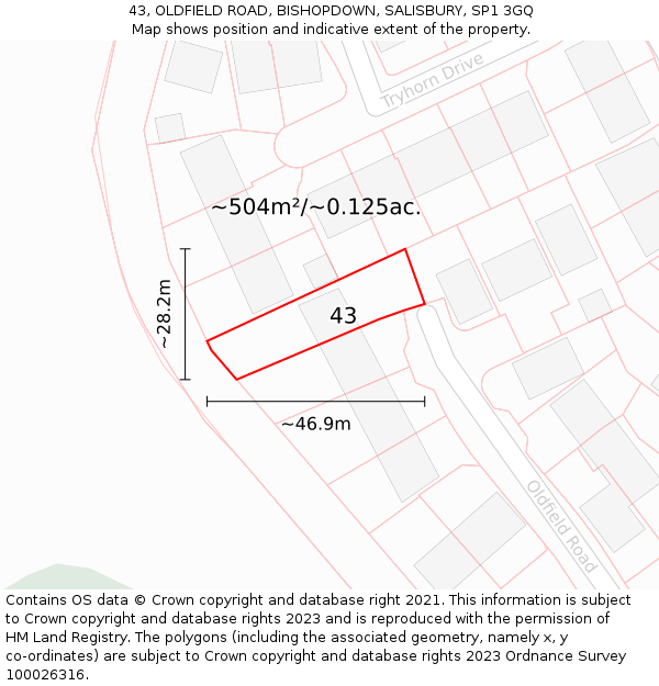 43, OLDFIELD ROAD, BISHOPDOWN, SALISBURY, SP1 3GQ: Plot and title map