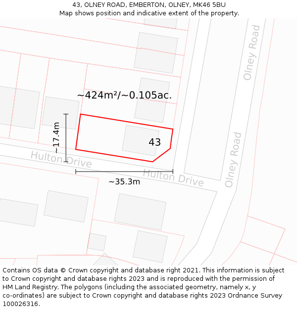 43, OLNEY ROAD, EMBERTON, OLNEY, MK46 5BU: Plot and title map