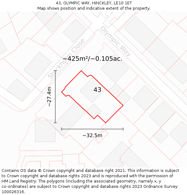 43, OLYMPIC WAY, HINCKLEY, LE10 1ET: Plot and title map