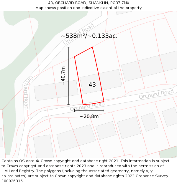 43, ORCHARD ROAD, SHANKLIN, PO37 7NX: Plot and title map